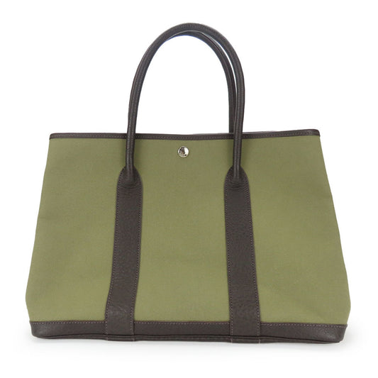 Hermes Brown Khaki Canvas Leather Tote Bag ( )