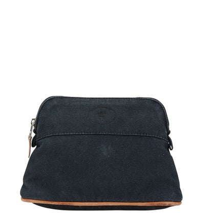 Hermes Bolide Black Brown Cotton Leather Pouch ( )