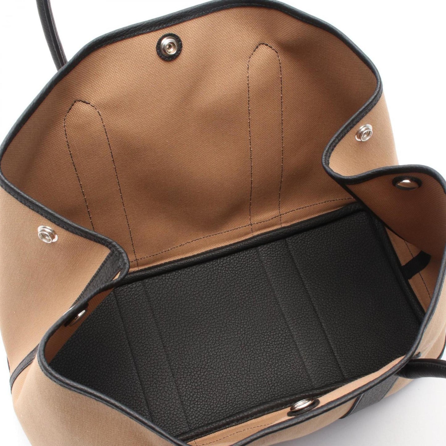 Hermes Black Brown Canvas Leather Tote Bag ( )