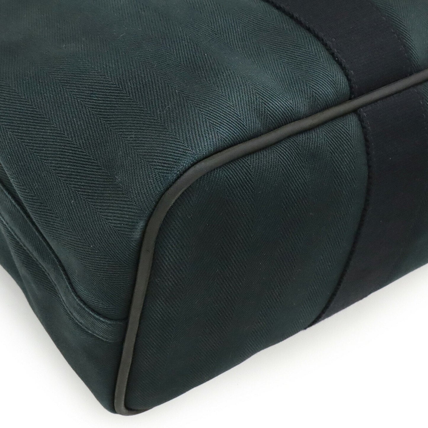 Hermes Black Toile Chevron Leather Handbag Pouch Tote Bag ( )