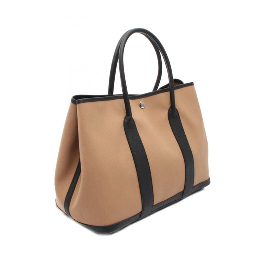 Hermes Black Brown Canvas Leather Tote Bag ( )