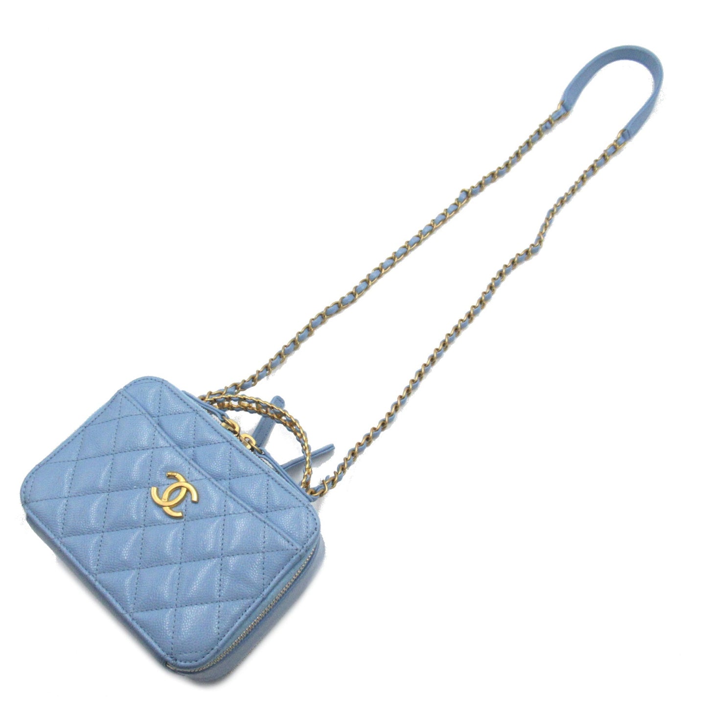 CHANEL 2WAY Vanity ChainShoulder Blue Caviar Skin [Grained Calf]
