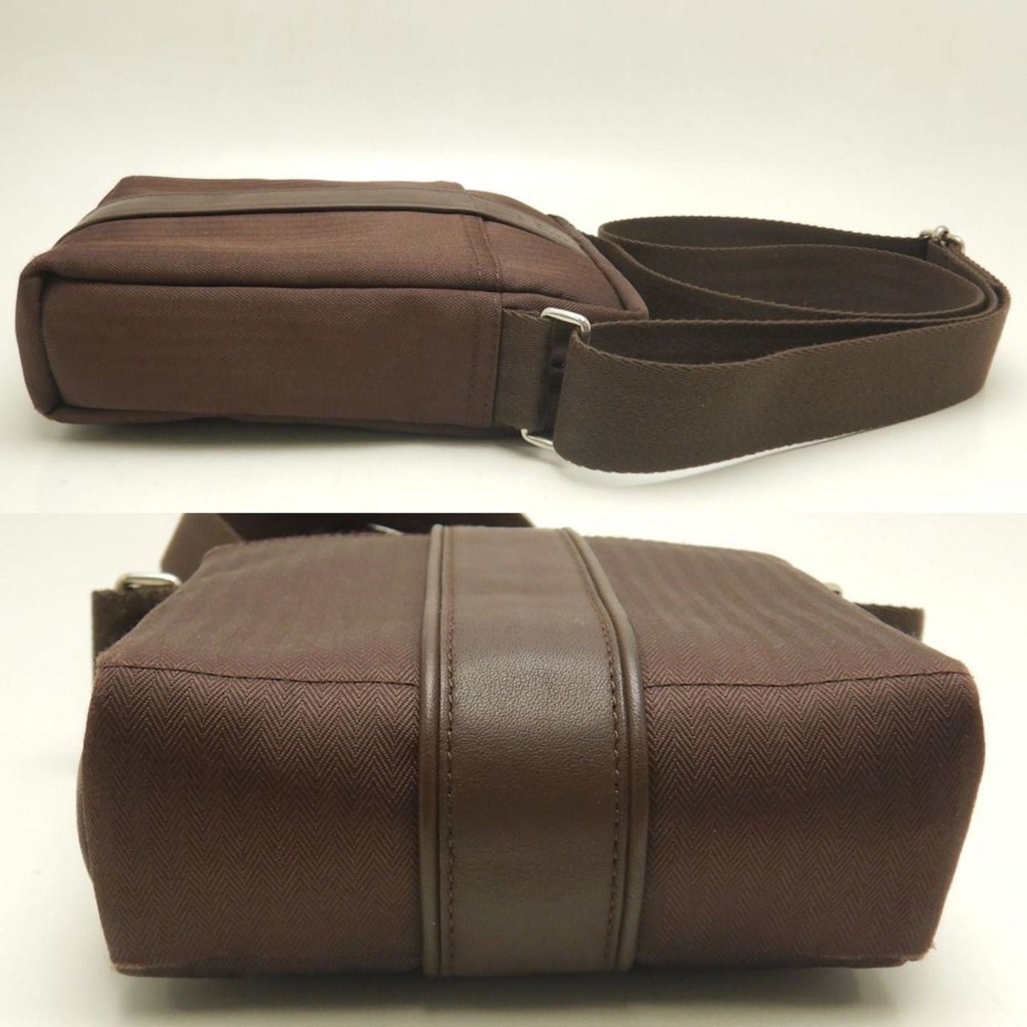Hermes Brown Dark Brown Toile Chevron Shoulder Bag ( )