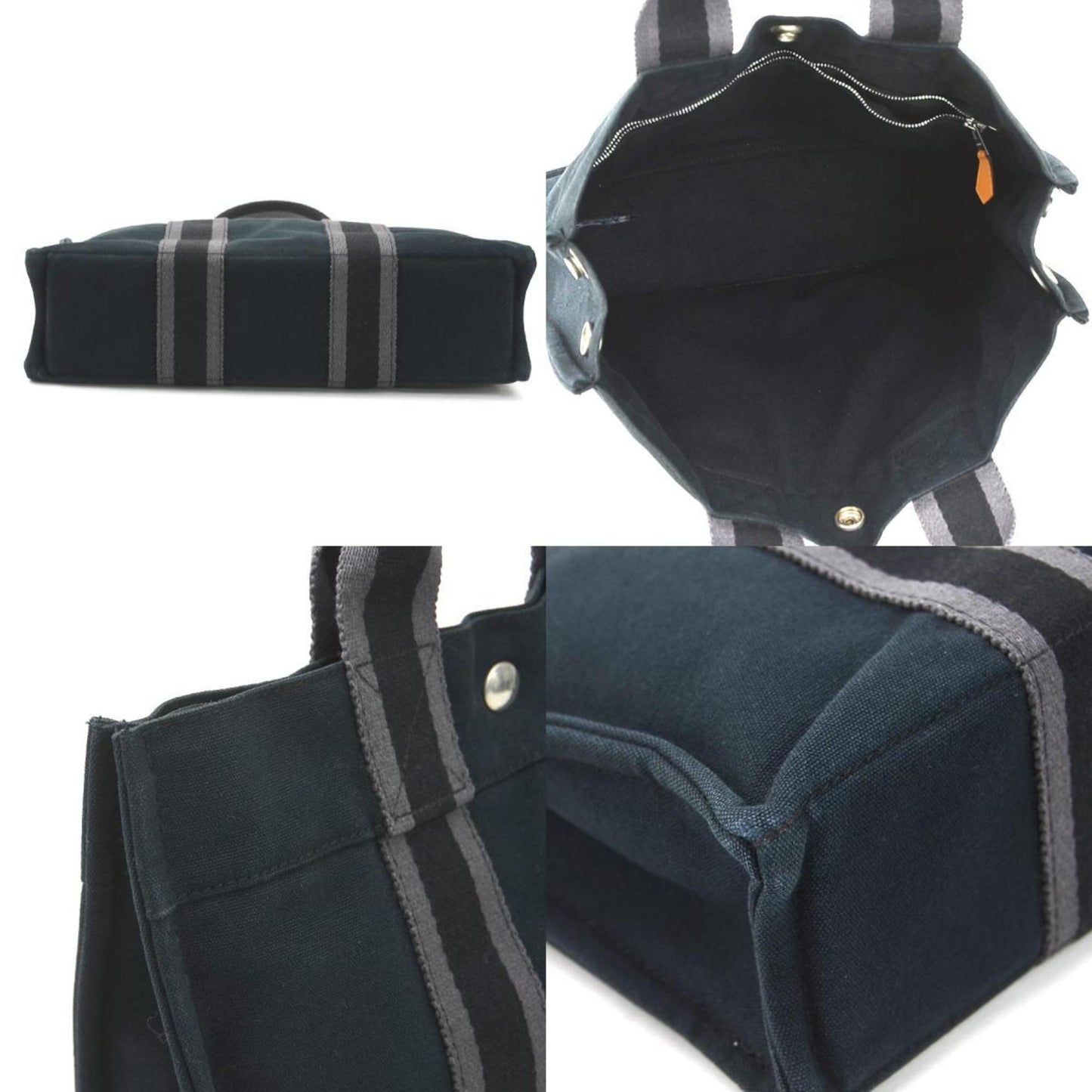Hermes Black Gray Cotton Handbag ( )