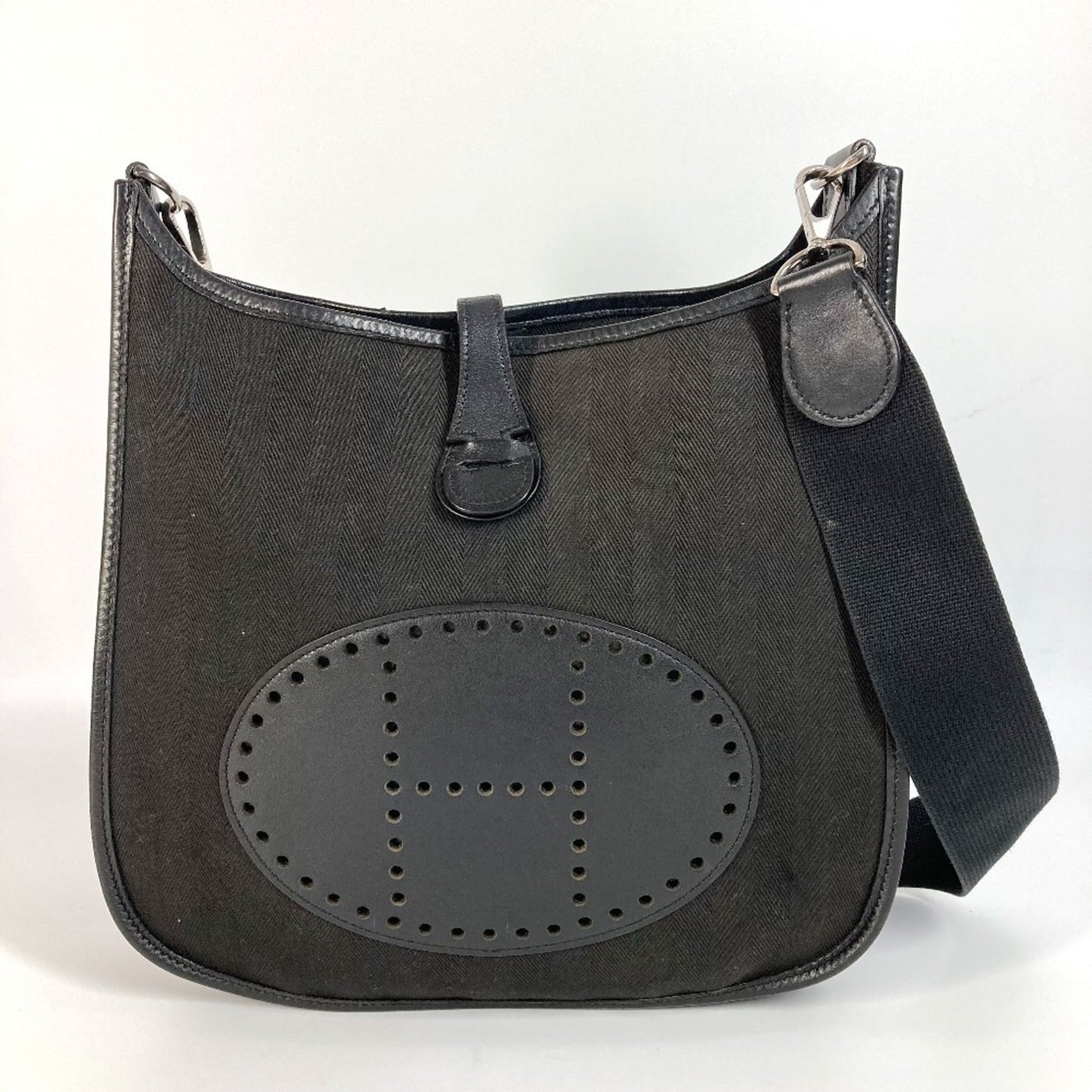 Hermes Black Leather Canvas Pochette Shoulder Bag ( )