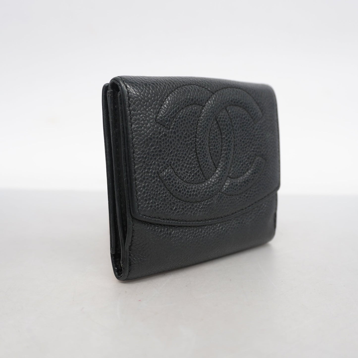 Chanel Bi-fold Wallet Women's Caviar Leather Black