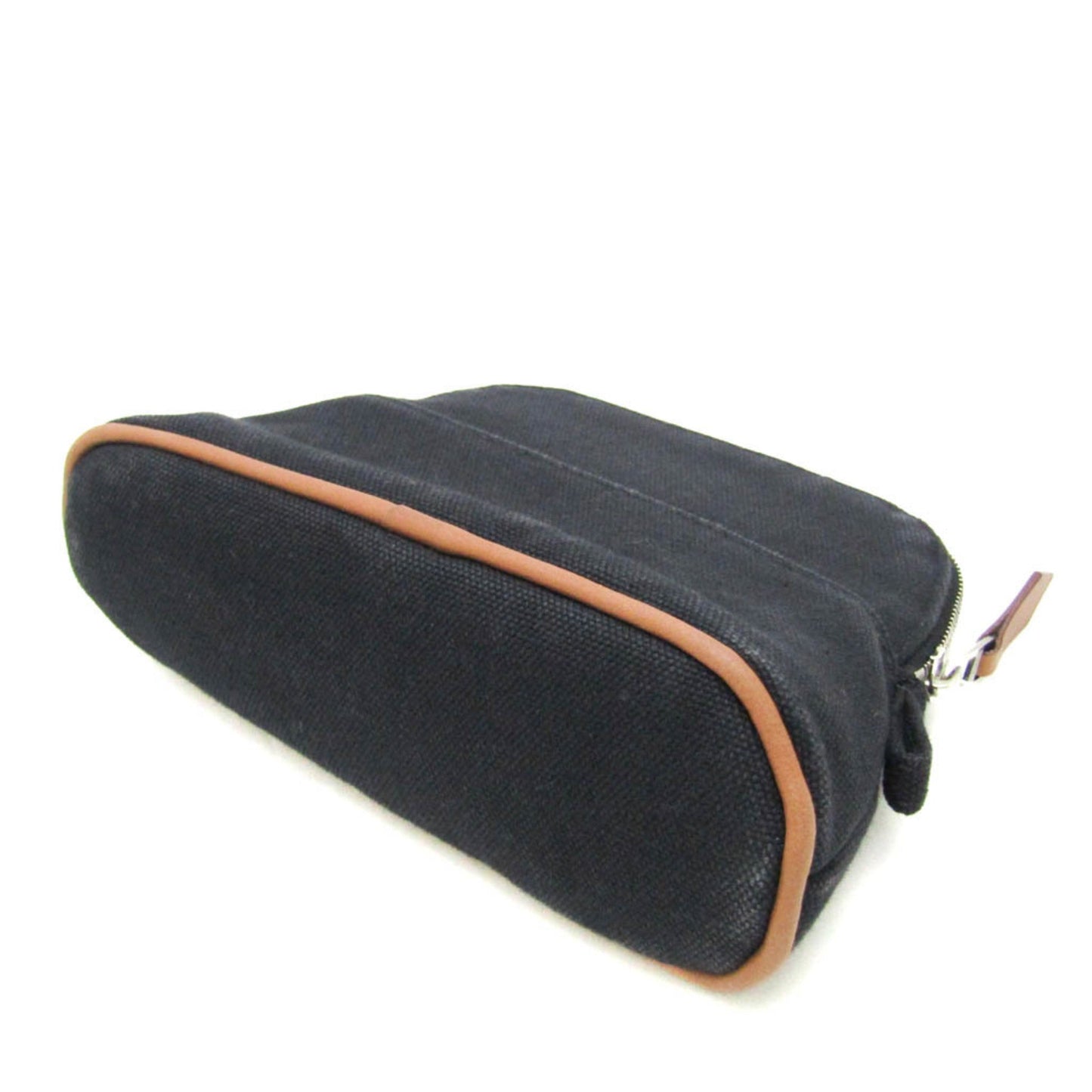 Hermes Bolide Black Brown Cotton Leather Pouch ( )
