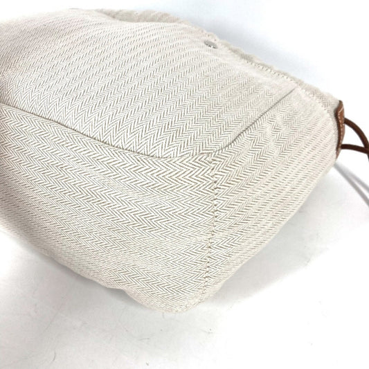 Hermes Beige Dark Brown Toile Chevron Barenia Leather Pouch ( )