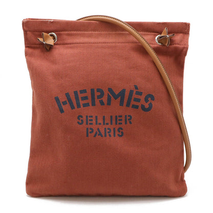 Hermes Brown Toile Chevron Leather Shoulder Bag ( )