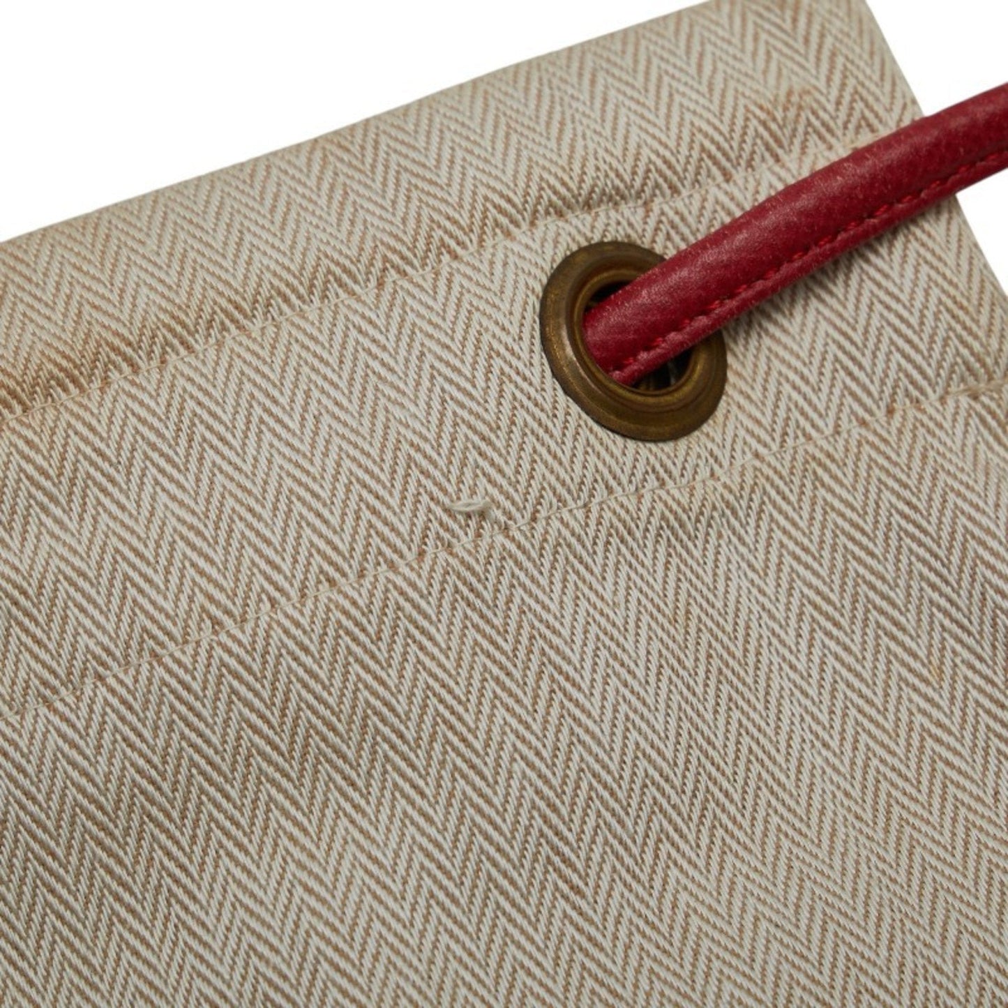 Hermes Beige Red Color Cotton Leather Shoulder Bag ( )