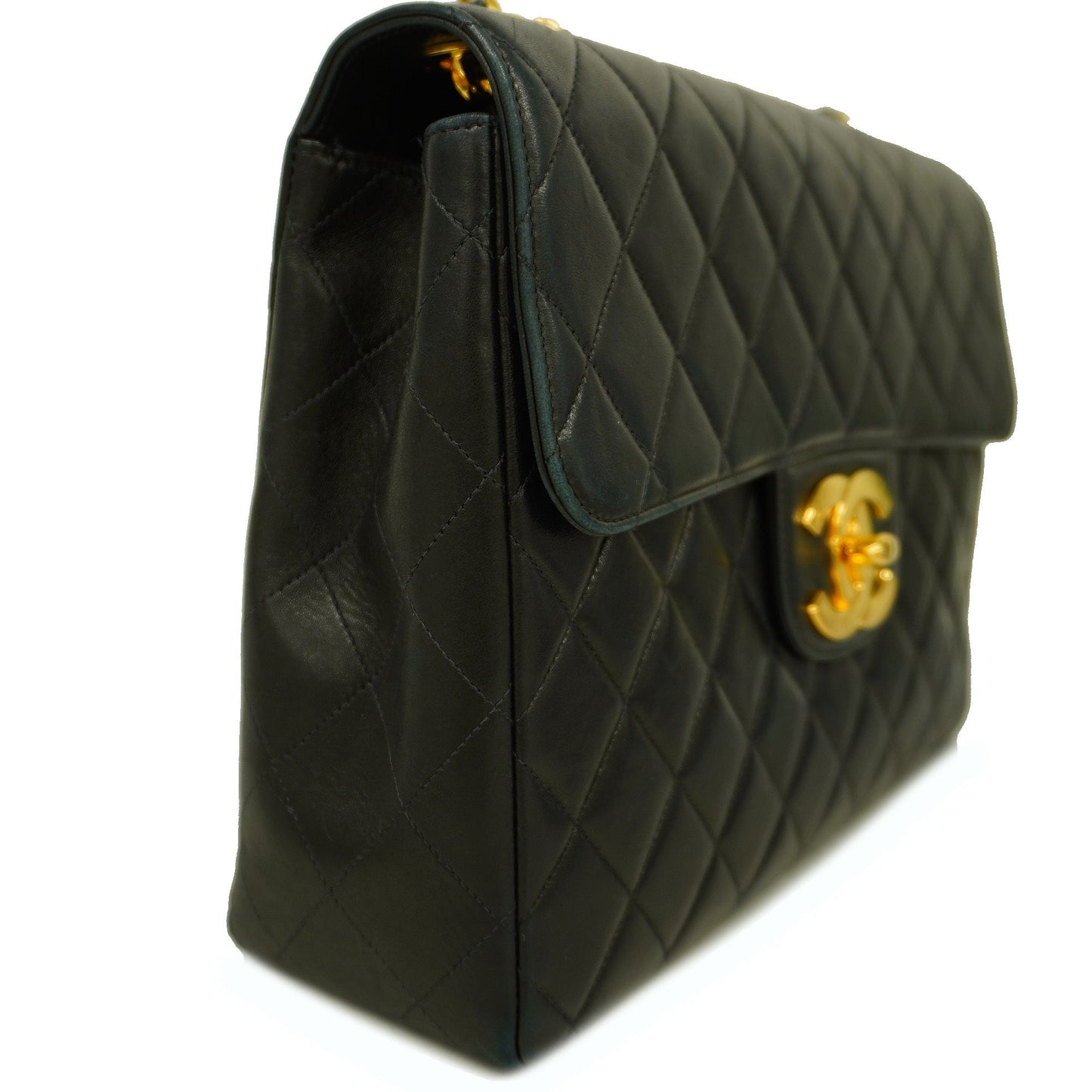 CHANEL Decamatlasse W Chain Lambskin Women's Leather Shoulder Bag Black