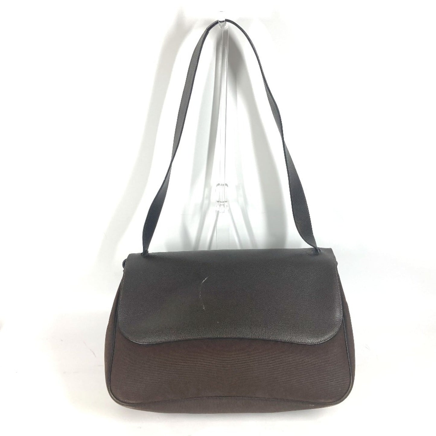 Hermes Brown Canvas Leather Messenger Bag Shoulder Bag ( )