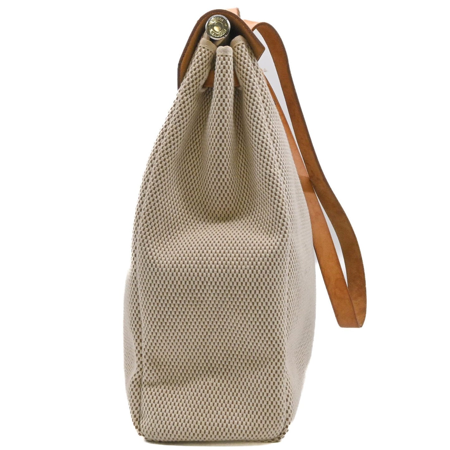 Hermes Beige Brown Canvas Leather Handbag ( )