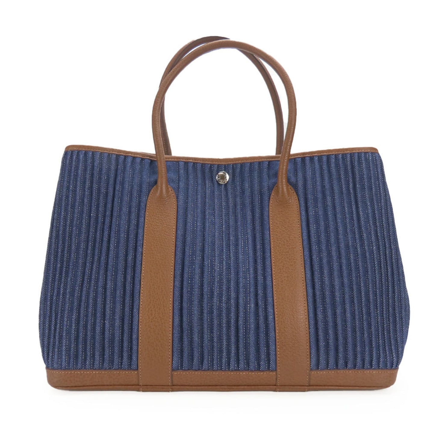 Hermes Brown Indigo Blue Denim Leather Tote Bag ( )