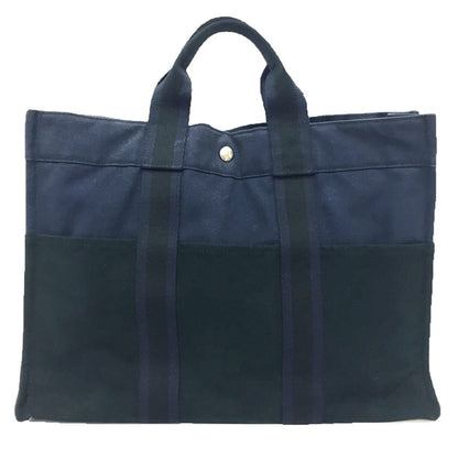 Hermes Black Navy Canvas Tote Bag ( )