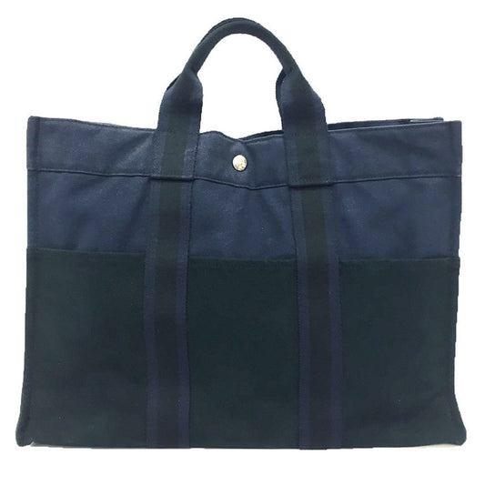 Hermes Black Navy Canvas Tote Bag ( )