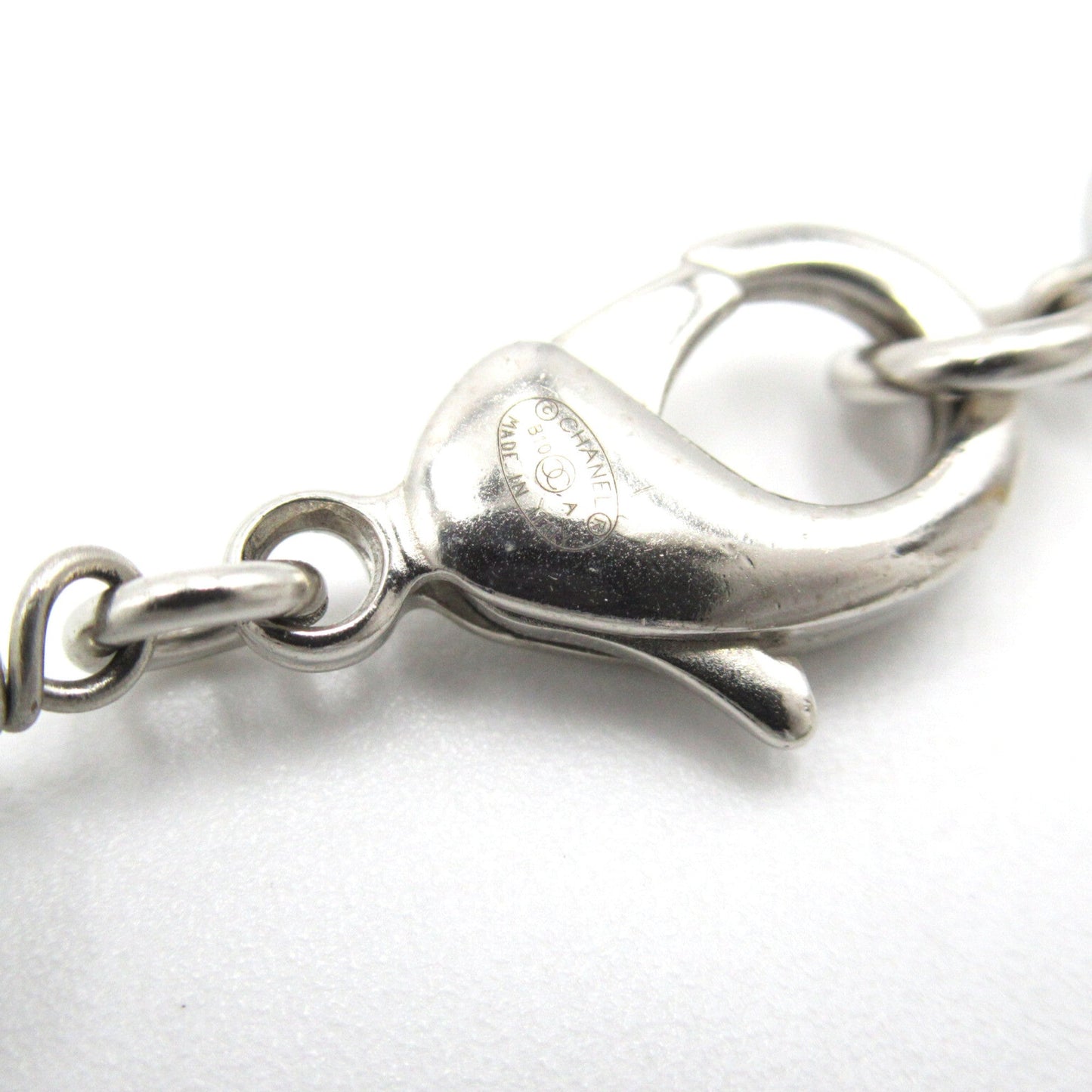 CHANEL B10A Long Necklace Necklace White Silver Plastic plating White Silver
