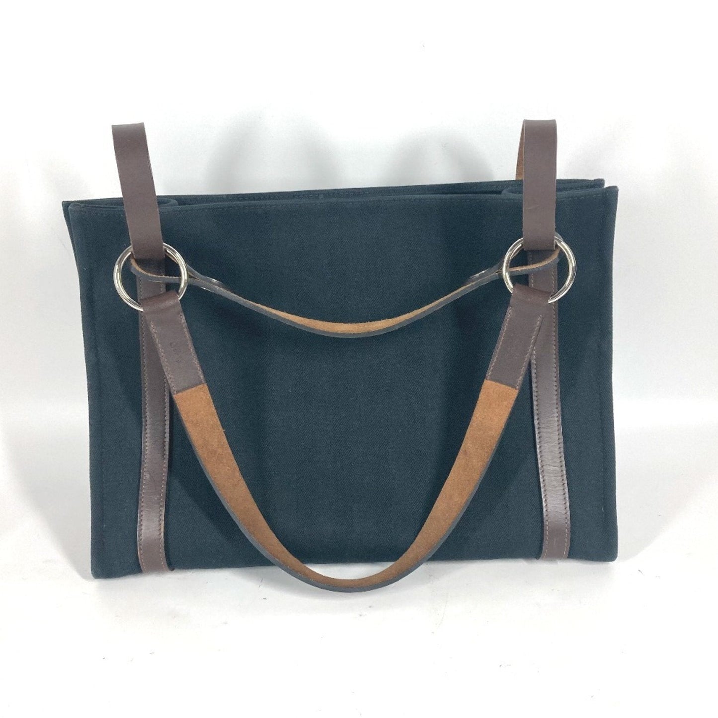 Hermes Black Brown Canvas Shoulder Bag Tote Bag ( )