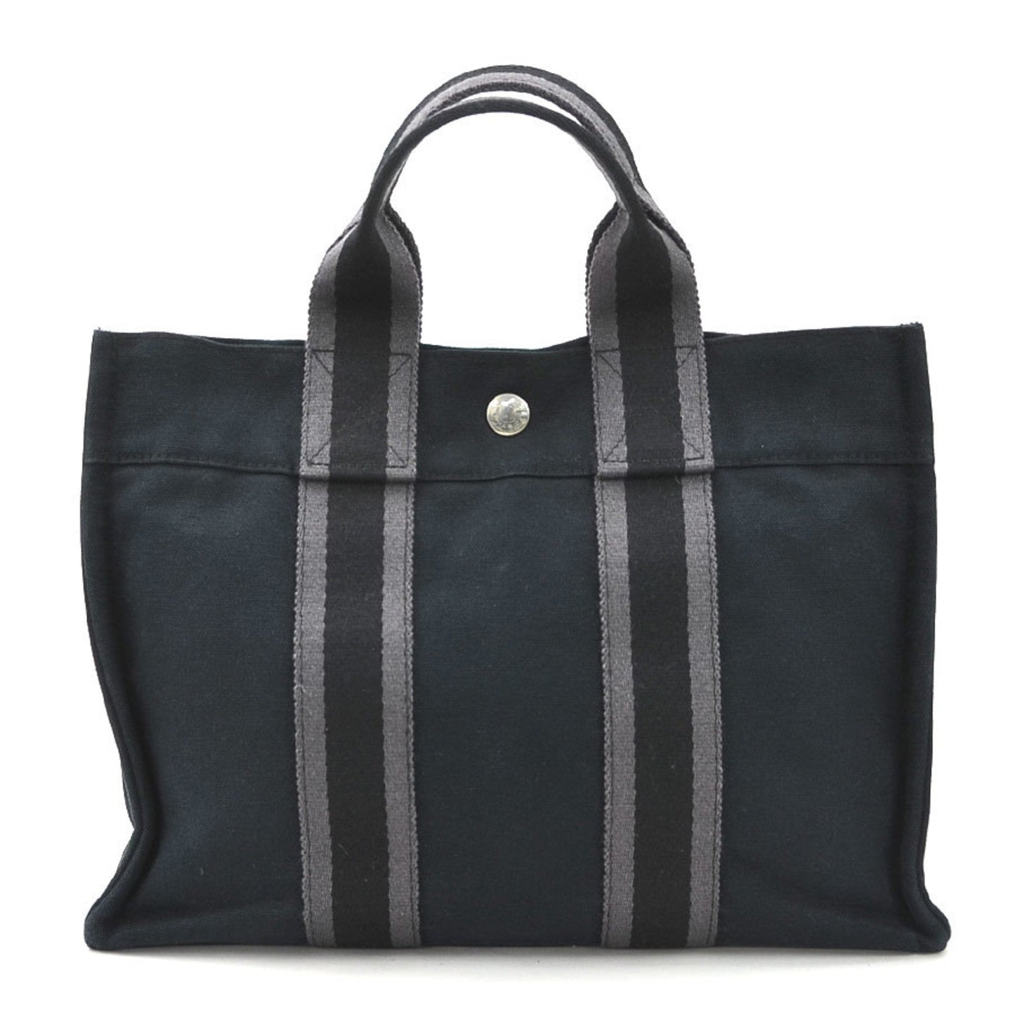 Hermes Black Gray Cotton Handbag ( )