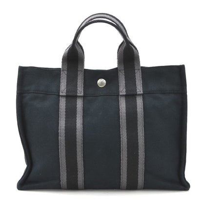 Hermes Black Gray Cotton Handbag ( )