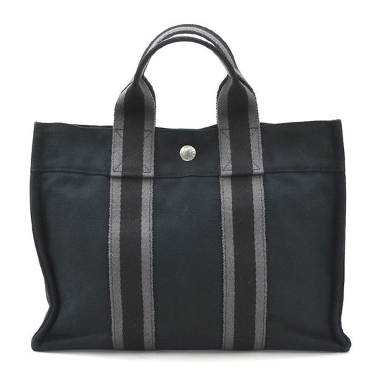 Hermes Black Gray Cotton Handbag ( )
