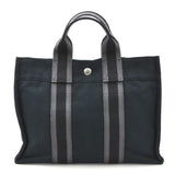 Hermes Black Gray Cotton Handbag ( )