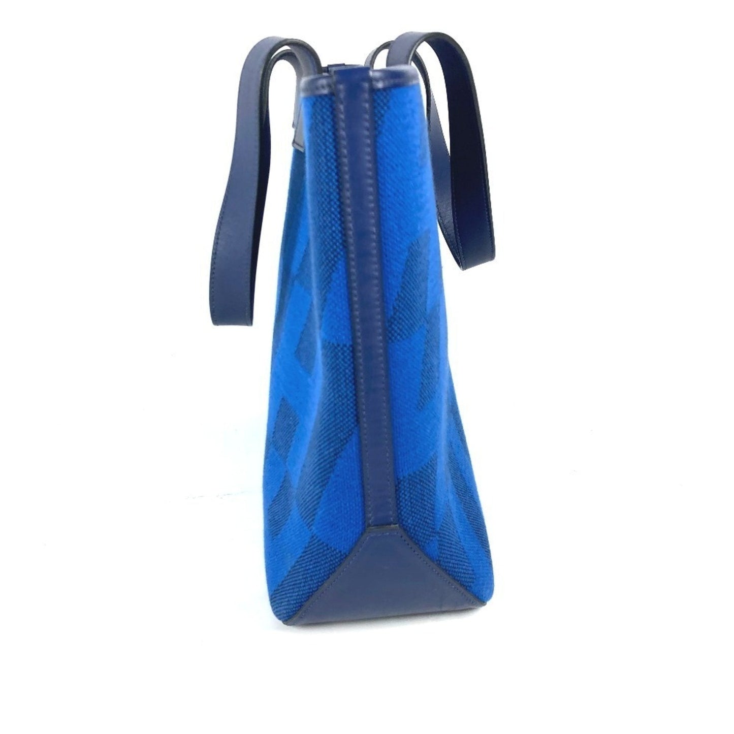 Hermes Blue Canvas Leather Handbag Shoulder Bag Tote Bag ( )