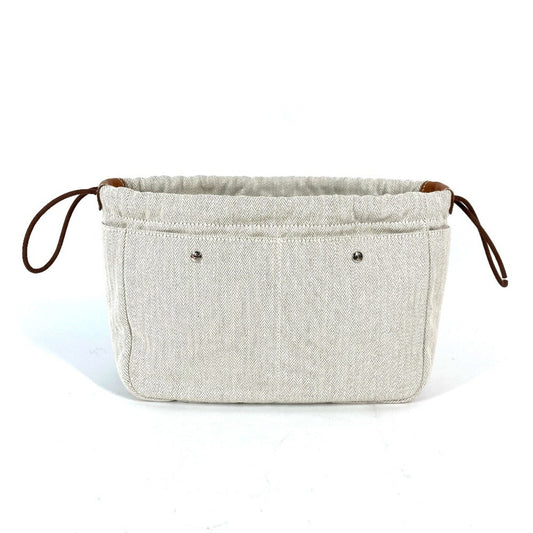 Hermes Beige Dark Brown Toile Chevron Barenia Leather Pouch ( )