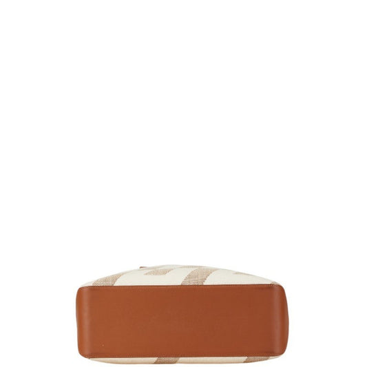 Hermes Beige Brown Toile H Leather Tote Bag ( )