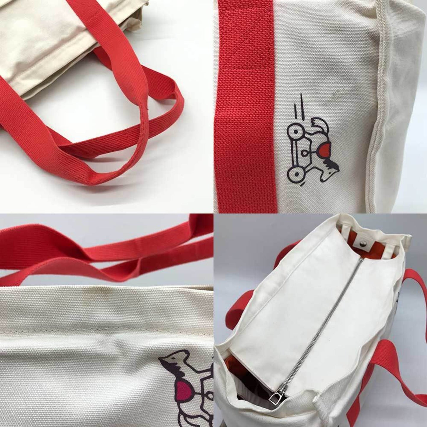 Hermes Adada Ivory Red Color Canvas Tote Bag ( )