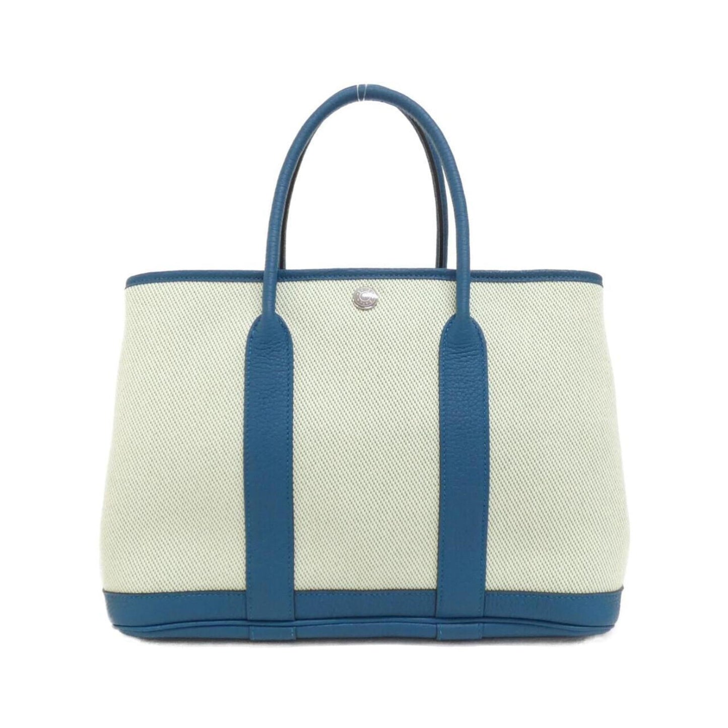 Hermes Bambou Blue Ecru Toile H Negonda Leather Handbag ( )