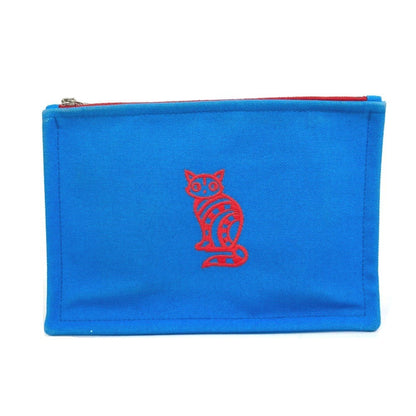 Hermes Blue Red Color Canvas Pouch ( )