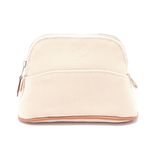 Hermes Beige Brown Natural Canvas Leather Pouch ( )