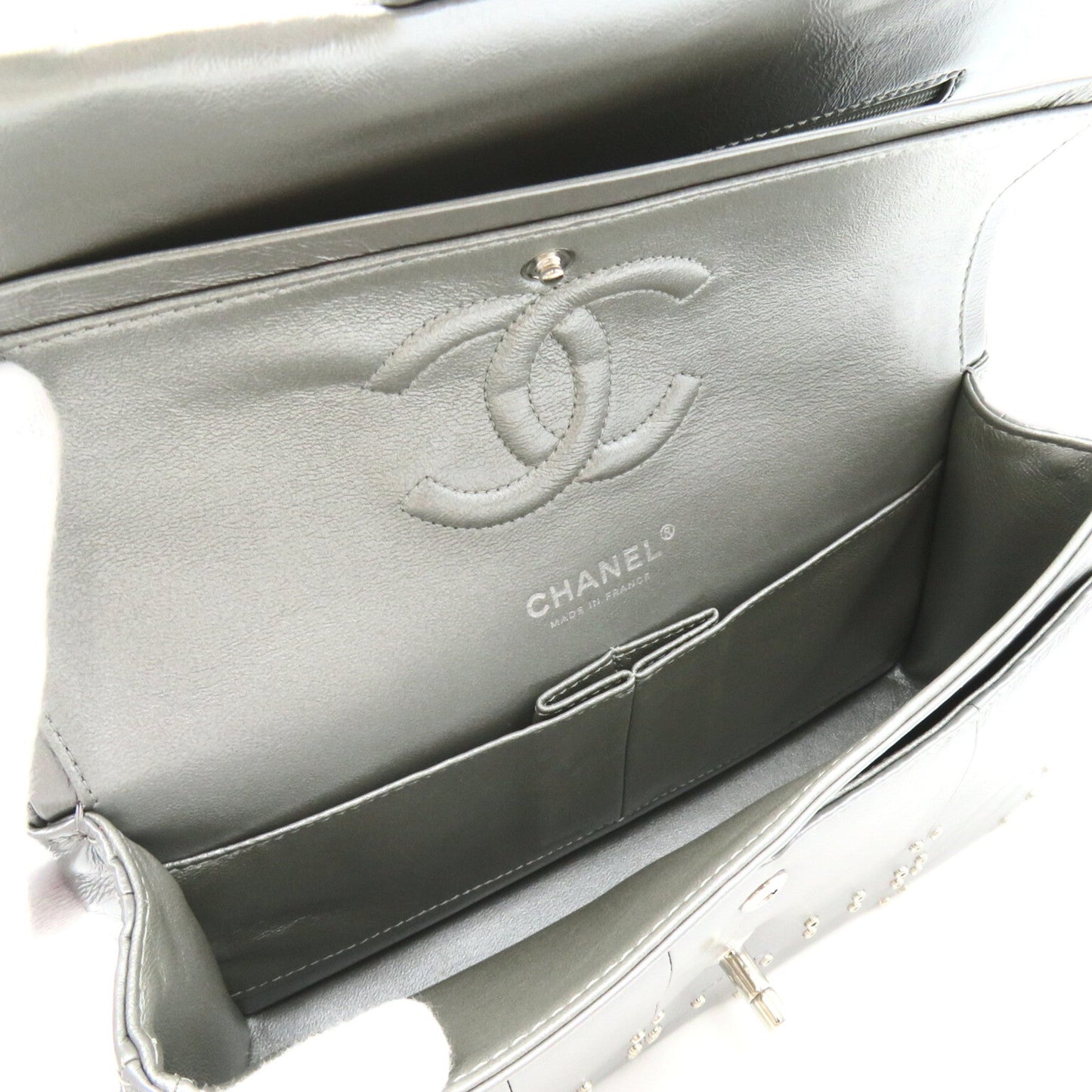 CHANEL Airline W Flap ChainShoulder Silver Calfskin [cowhide]