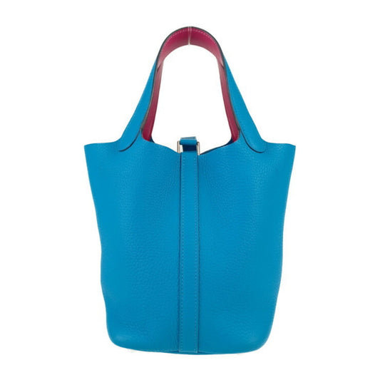 Hermes Blue Taurillon Clemence Leather Swift Leather Handbag Tote Bag ( )