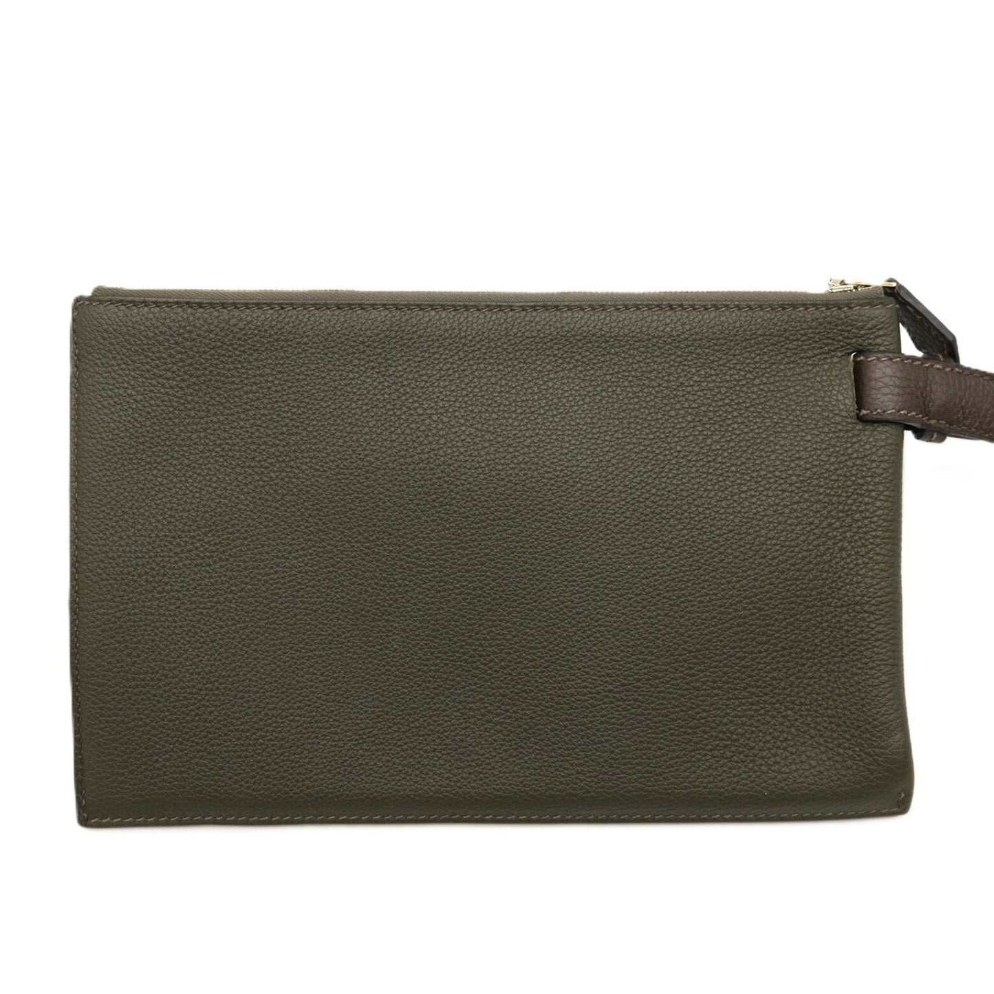 Hermes Blue Nuit Brown Green Khaki Navy Togo Leather Clutch Bag ( )