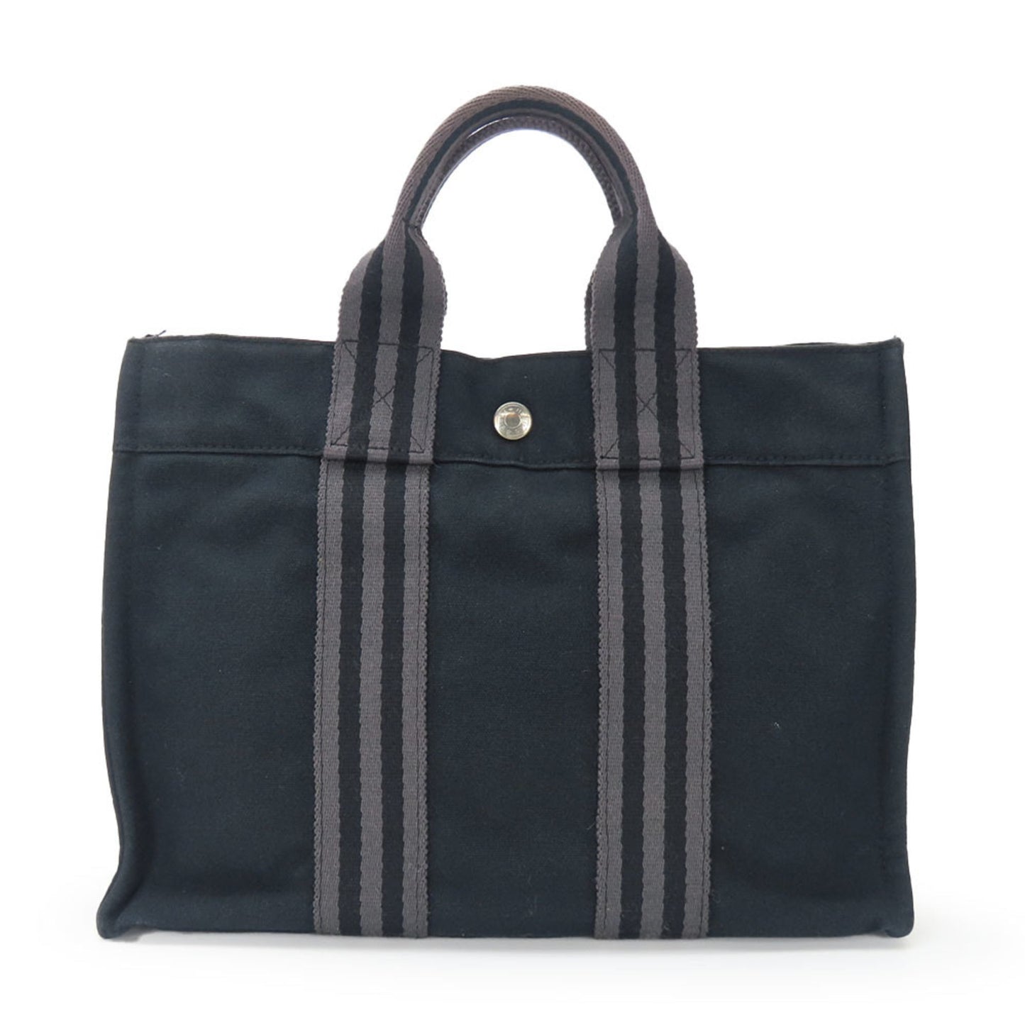 Hermes Black Gray Canvas Handbag ( )