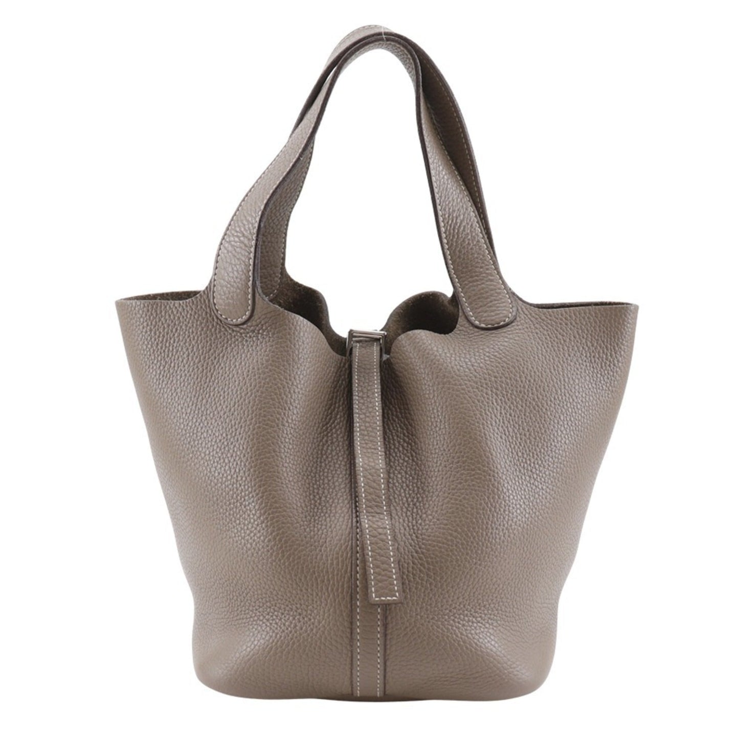 Hermes Brown Etoupe Gray Taurillon Clemence Leather Handbag ( )