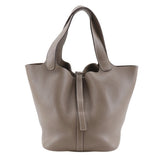 Hermes Brown Etoupe Gray Taurillon Clemence Leather Handbag ( )