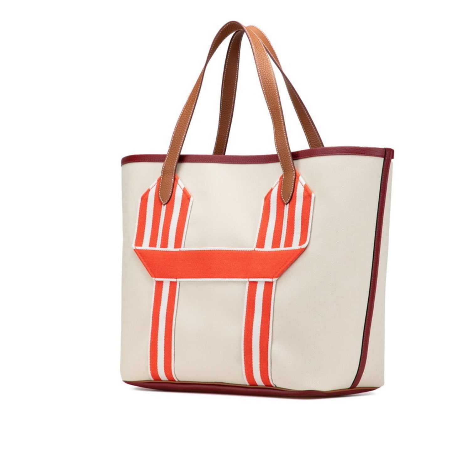Hermes Beige Red Brown Taurillon Clemence Leather Tote Bag ( )