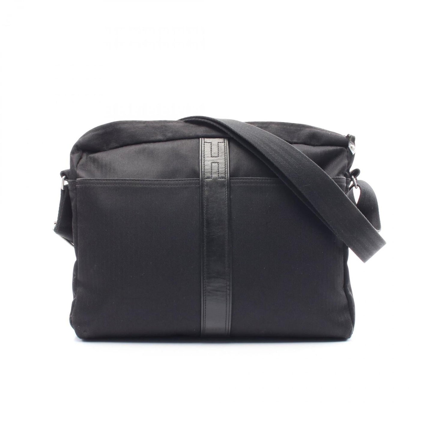 Hermes Black Canvas Leather Shoulder Bag ( )