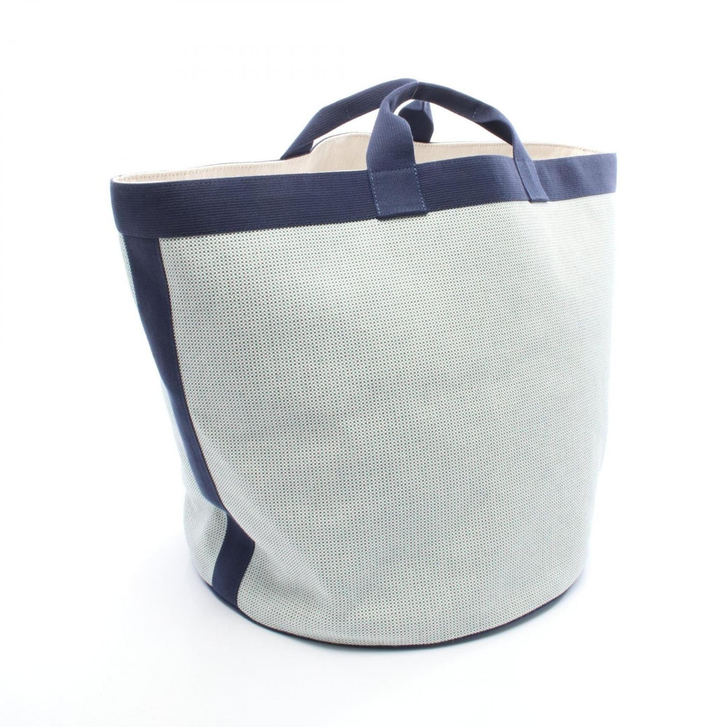 Hermes Beige Green Navy Canvas Toile H Basket Tote Bag ( )