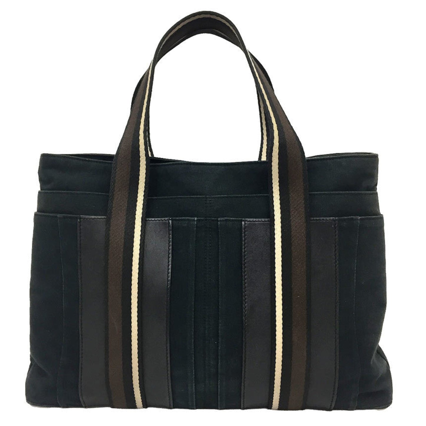 Hermes Black Canvas Leather Tote Bag ( )