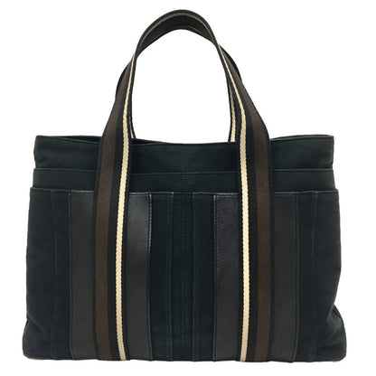 Hermes Black Canvas Leather Tote Bag ( )