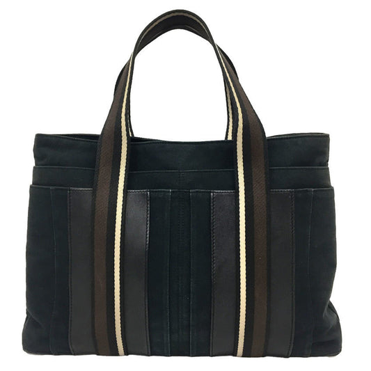 Hermes Black Canvas Leather Tote Bag ( )