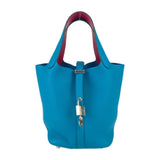 Hermes Blue Taurillon Clemence Leather Swift Leather Handbag Tote Bag ( )