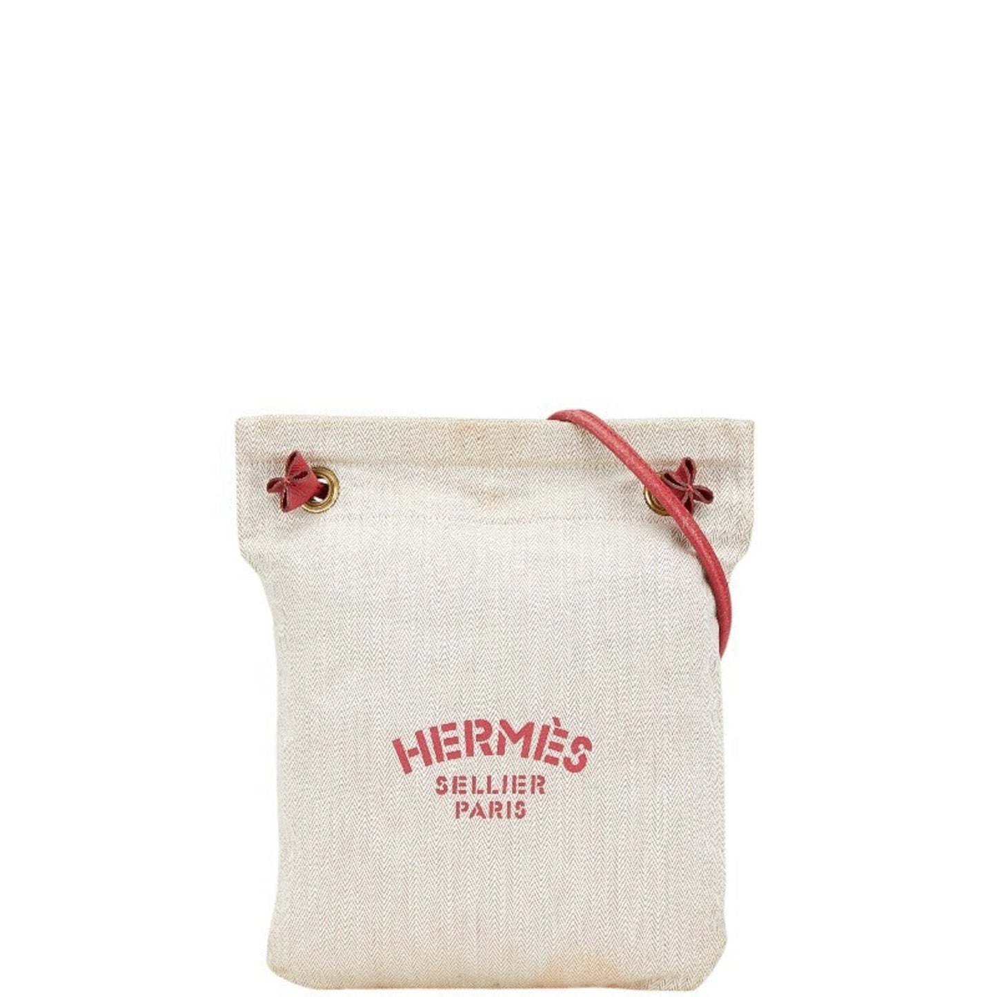 Hermes Beige Red Color Cotton Leather Shoulder Bag ( )