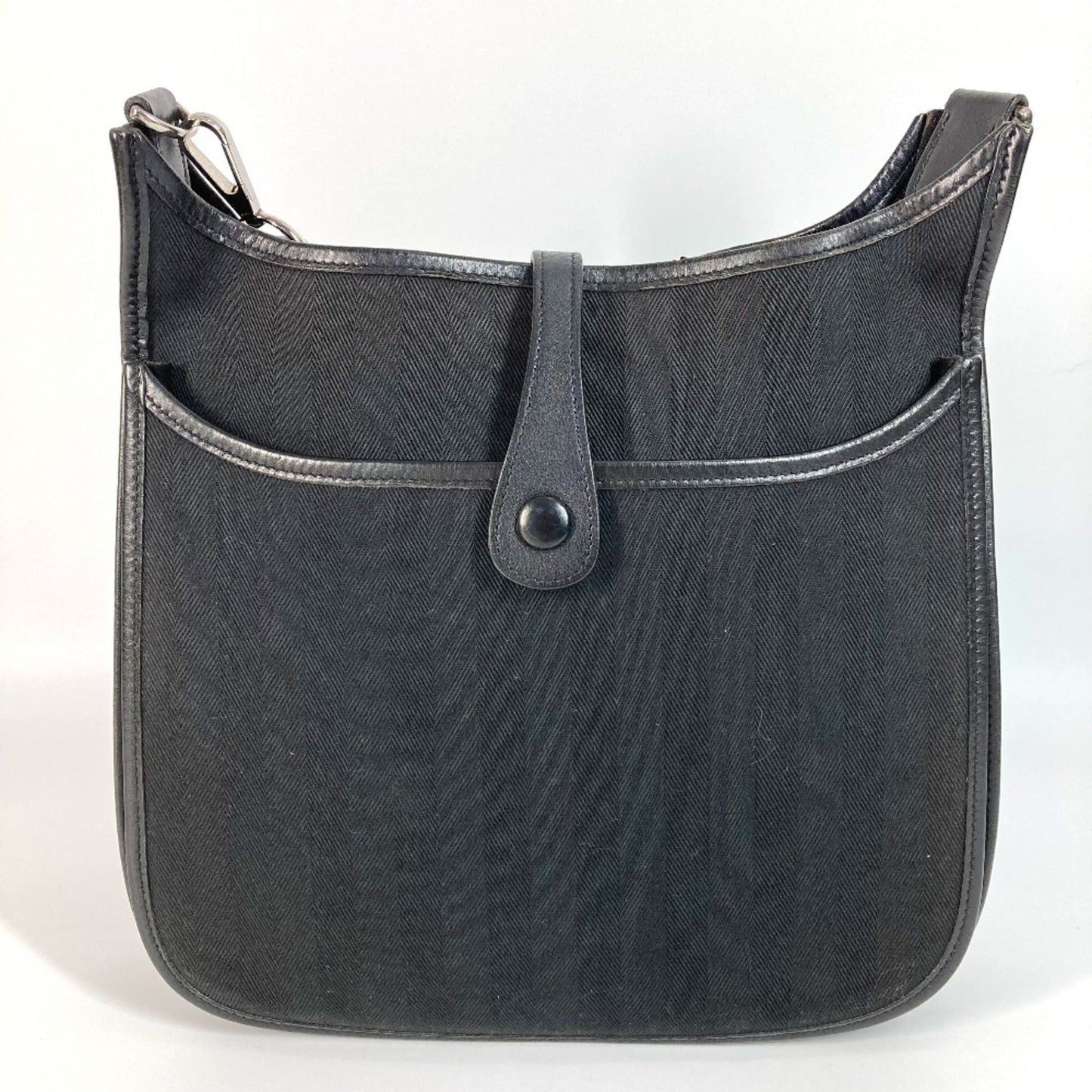 Hermes Black Leather Canvas Pochette Shoulder Bag ( )