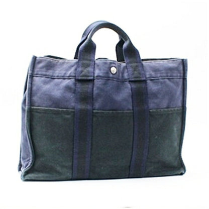 Hermes Bicolor Black Navy Canvas Tote Bag ( )
