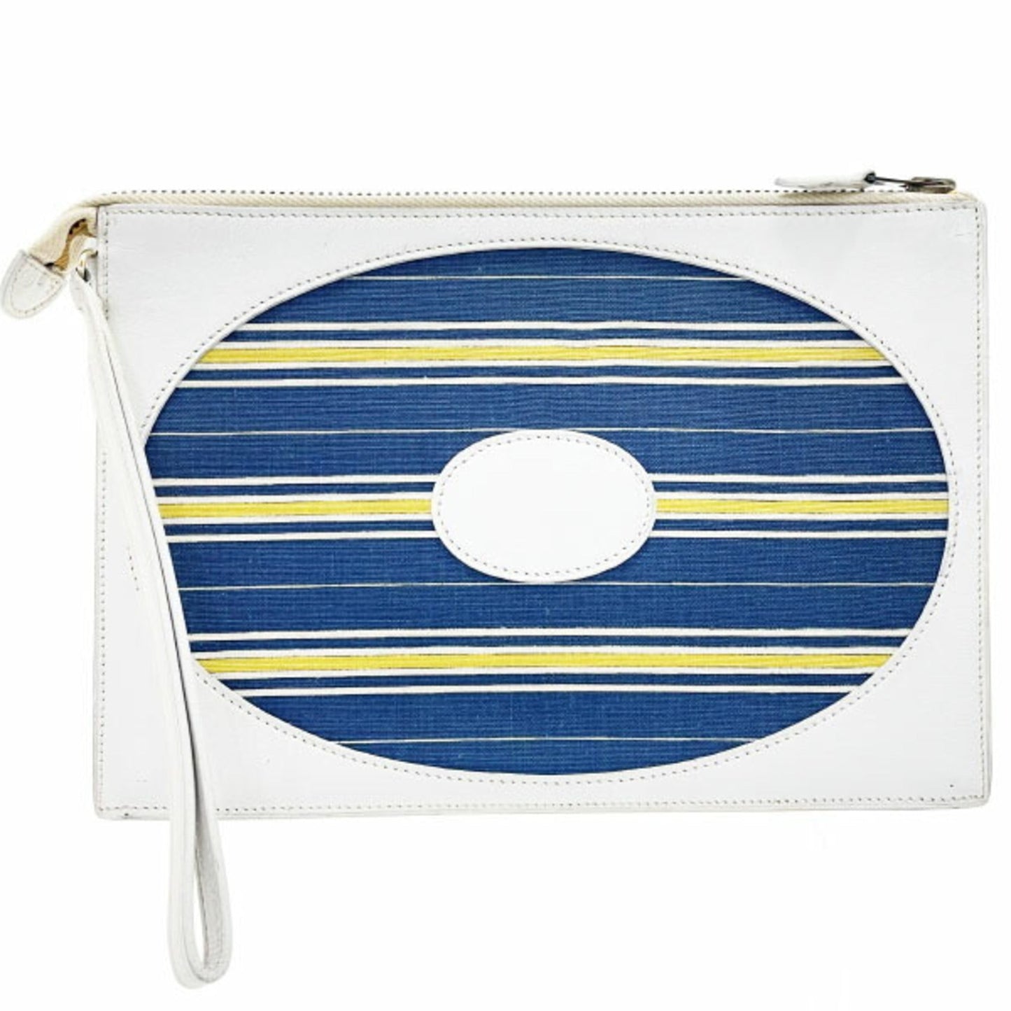 Hermes Blue Off-White Yellow Leather Fabric Clutch Bag Handbag ( )